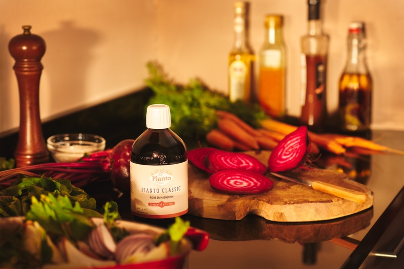 Concentré Bien-être Photo d'une bouteille de Pianto Classic dans une cuisine