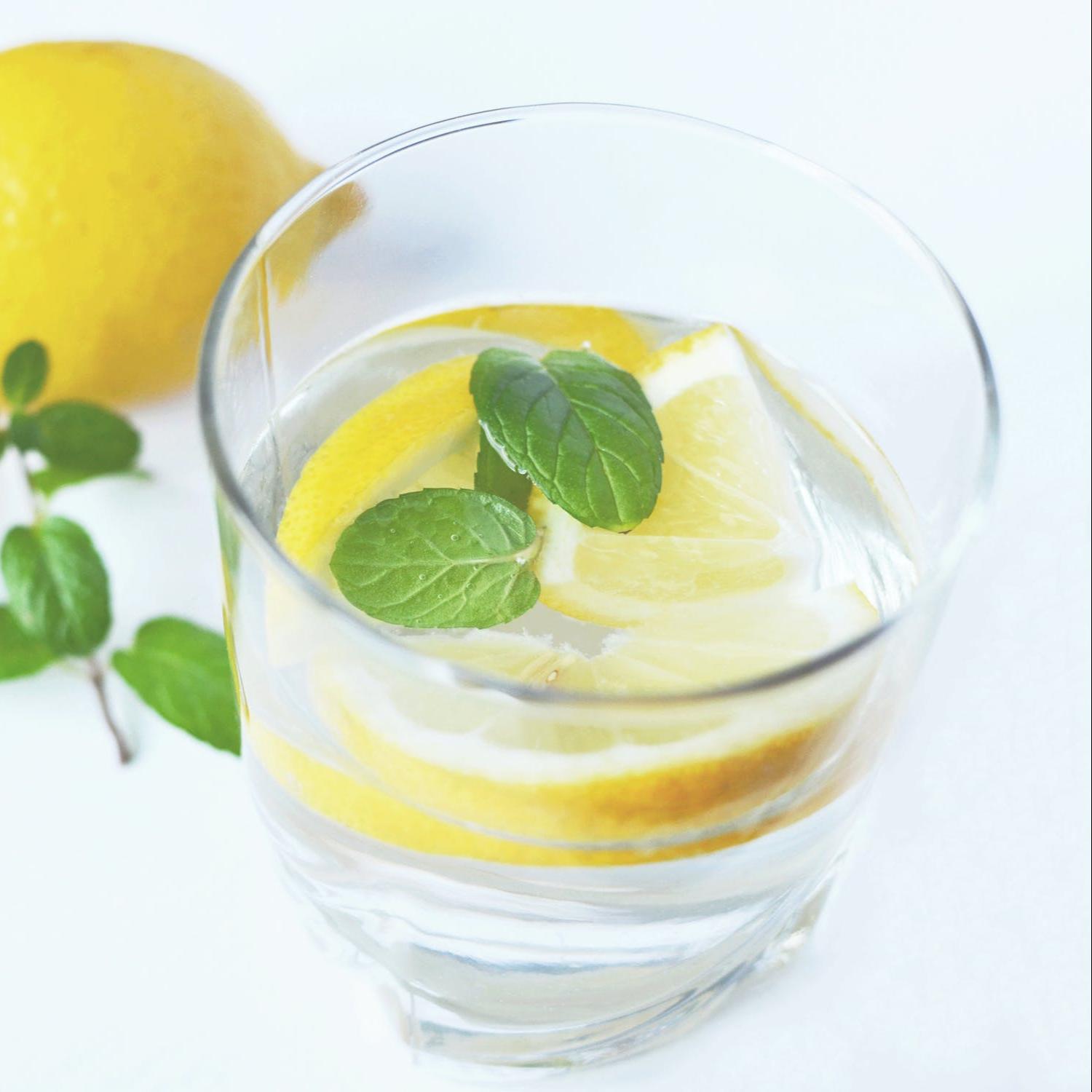 Verre d'eau avec des rondelles de citron 